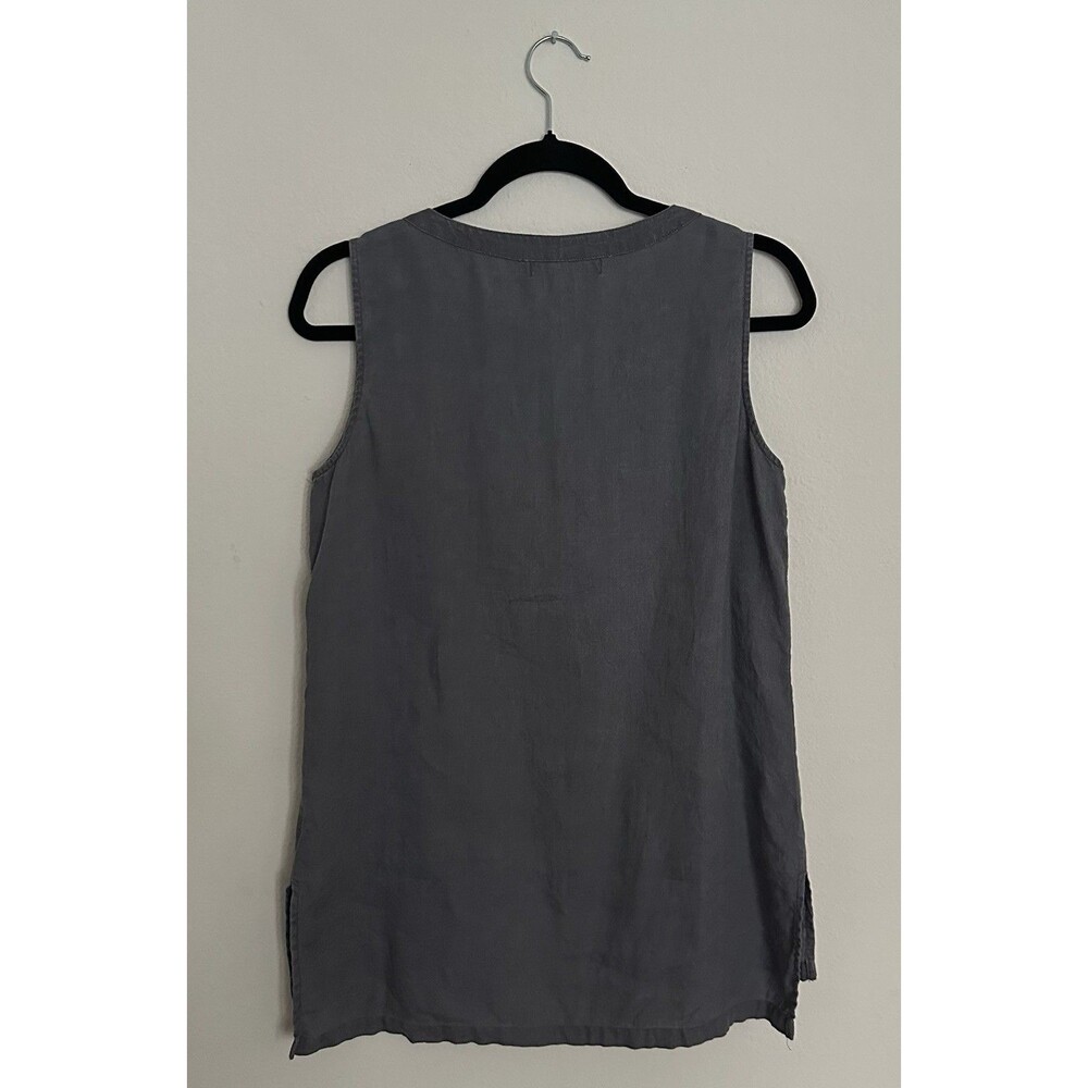 Ellen Tracy 100% Linen Top Size S Gray Gold Zip Tunic Tank - Picture 5 of 14